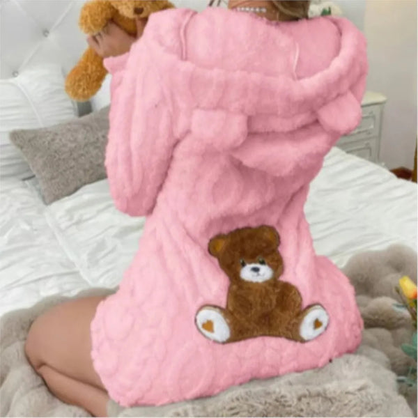 Cozy Teddy Bear Plush Hooded Romper