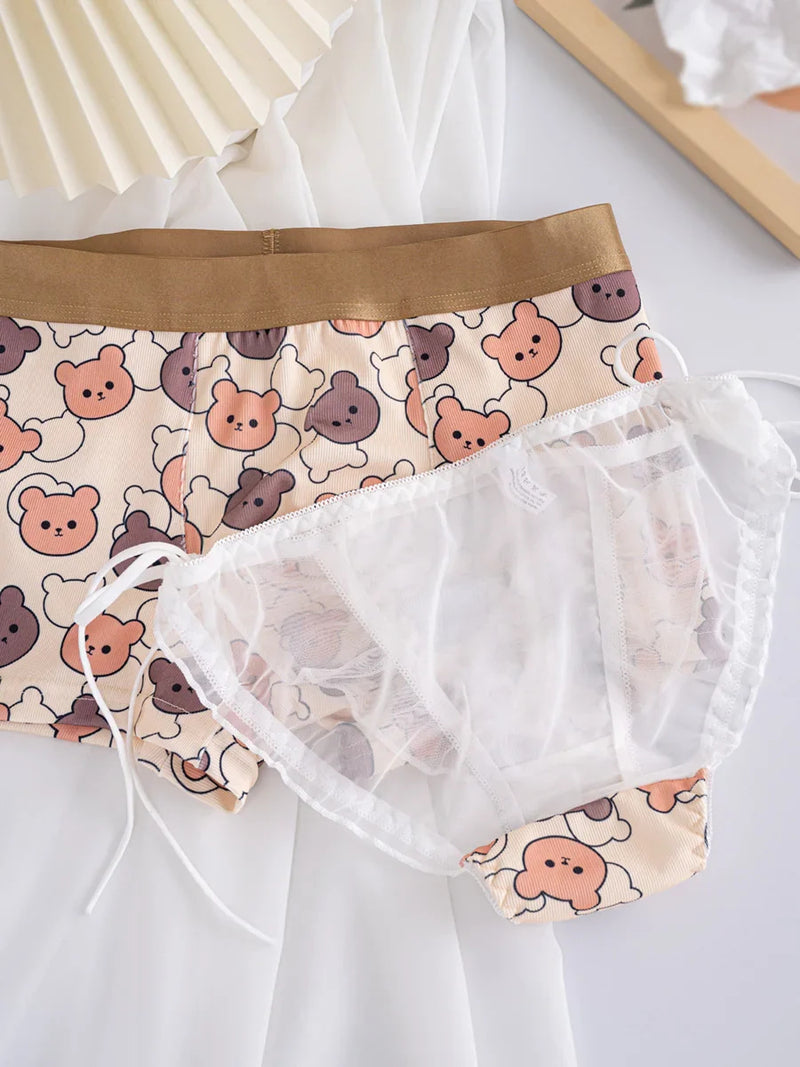 Teddy Playtime His & Hers Underwear Set - bear lingerie, boxers, matching, panties, teddy