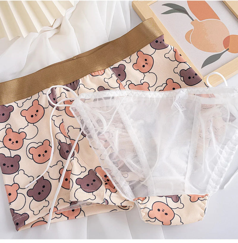 Teddy Playtime His & Hers Underwear Set - bear lingerie, boxers, matching, panties, teddy