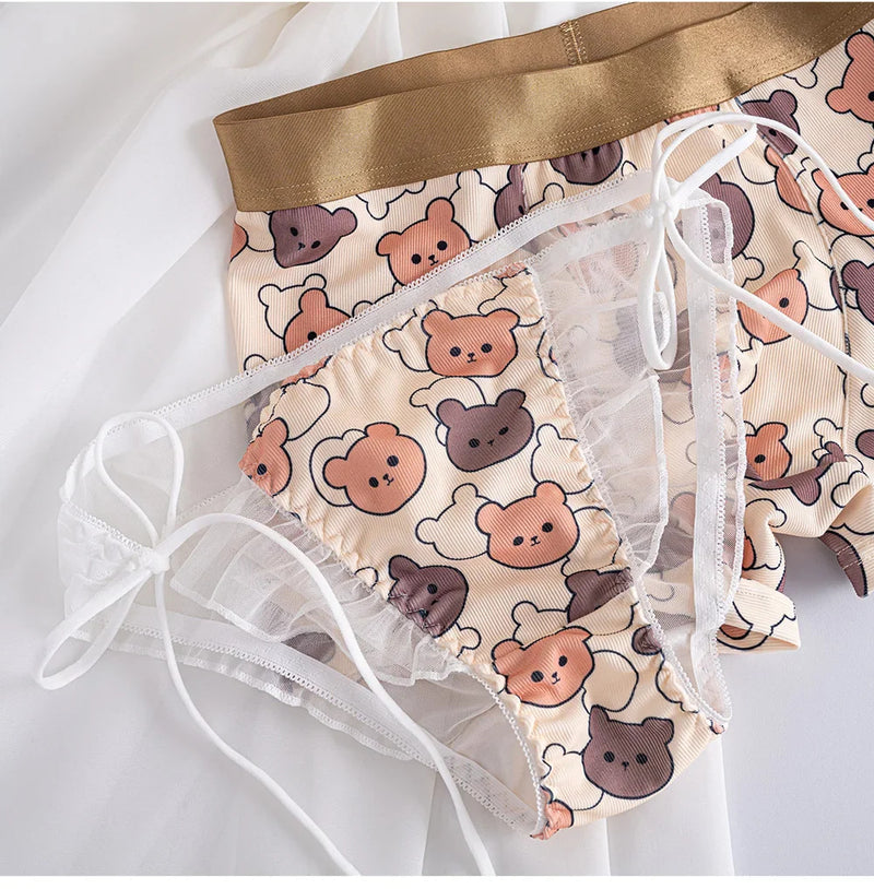 Teddy Playtime His & Hers Underwear Set - bear lingerie, boxers, matching, panties, teddy