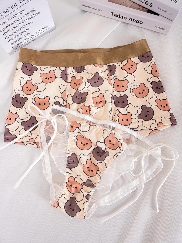 Teddy Playtime His & Hers Underwear Set - bear lingerie, boxers, matching, panties, teddy