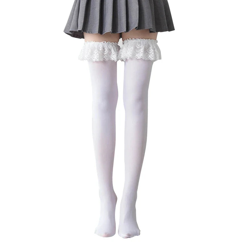 Thigh High Ruffled Stockings - knee socks, lolita, stockings, thigh highs