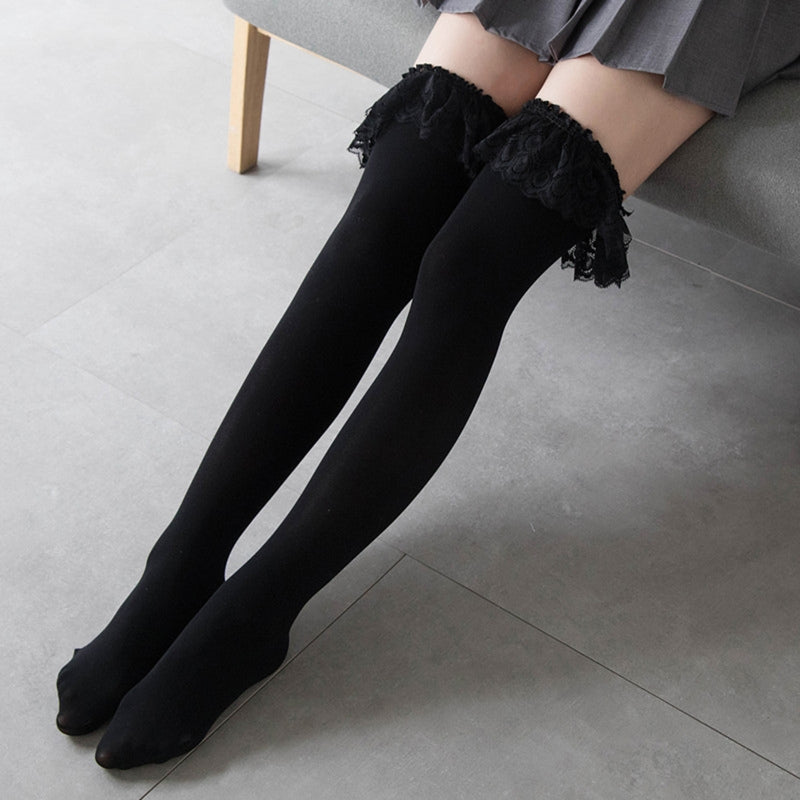 Thigh High Ruffled Stockings - knee socks, lolita, stockings, thigh highs