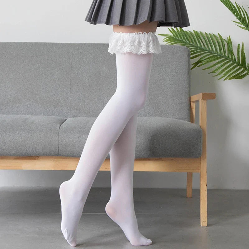 Thigh High Ruffled Stockings - knee socks, lolita, stockings, thigh highs