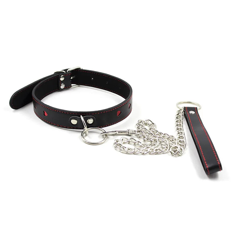 Valentine Heart Embellished Vegan Leather Hand Cuff & Collars Set