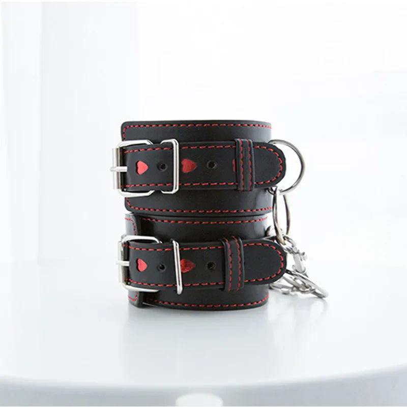 Valentine Heart Embellished Vegan Leather Hand Cuff & Collars Set