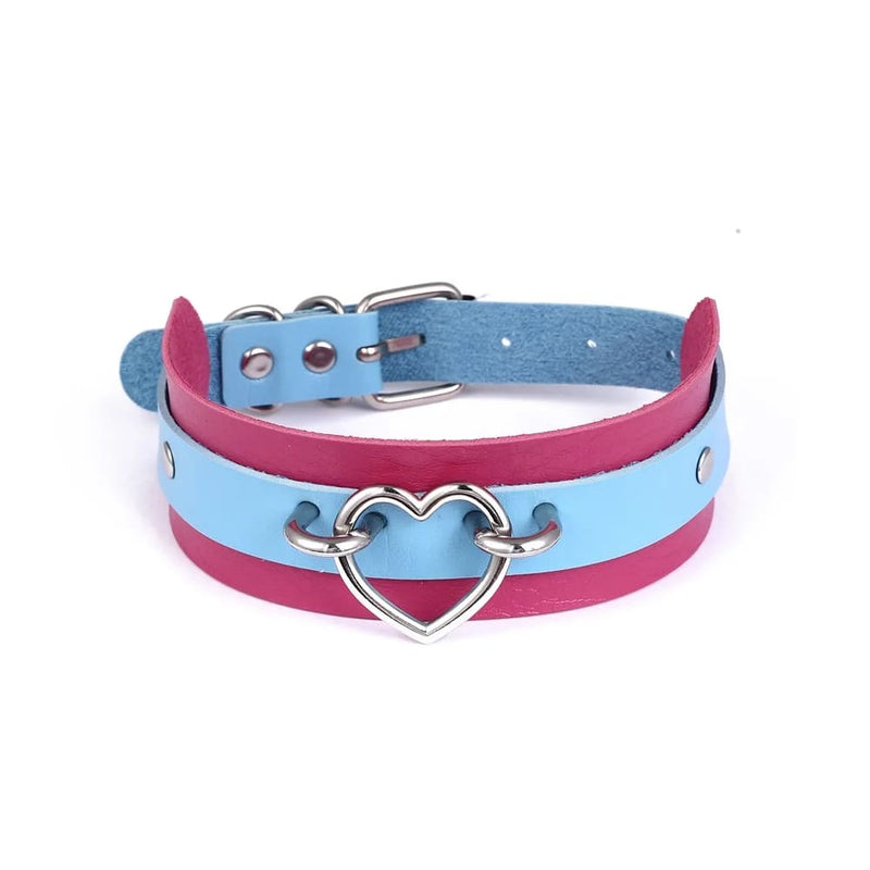 Vegan Leather Two Tone Heart Collar Choker Necklace