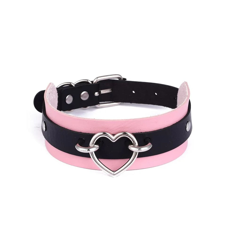 Vegan Leather Two Tone Heart Collar Choker Necklace