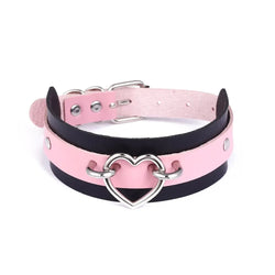 Vegan Leather Two Tone Heart Collar Choker Necklace