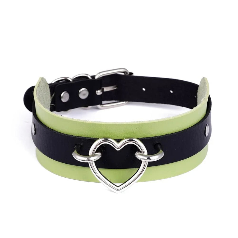 Vegan Leather Two Tone Heart Collar Choker Necklace