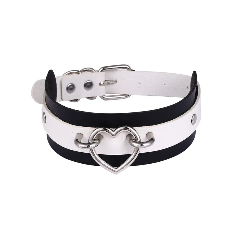 Vegan Leather Two Tone Heart Collar Choker Necklace