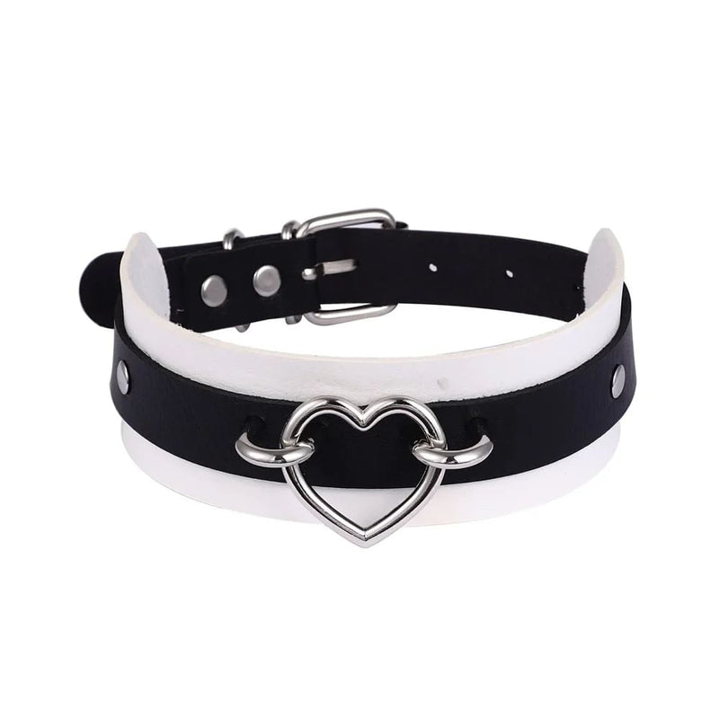 Vegan Leather Two Tone Heart Collar Choker Necklace