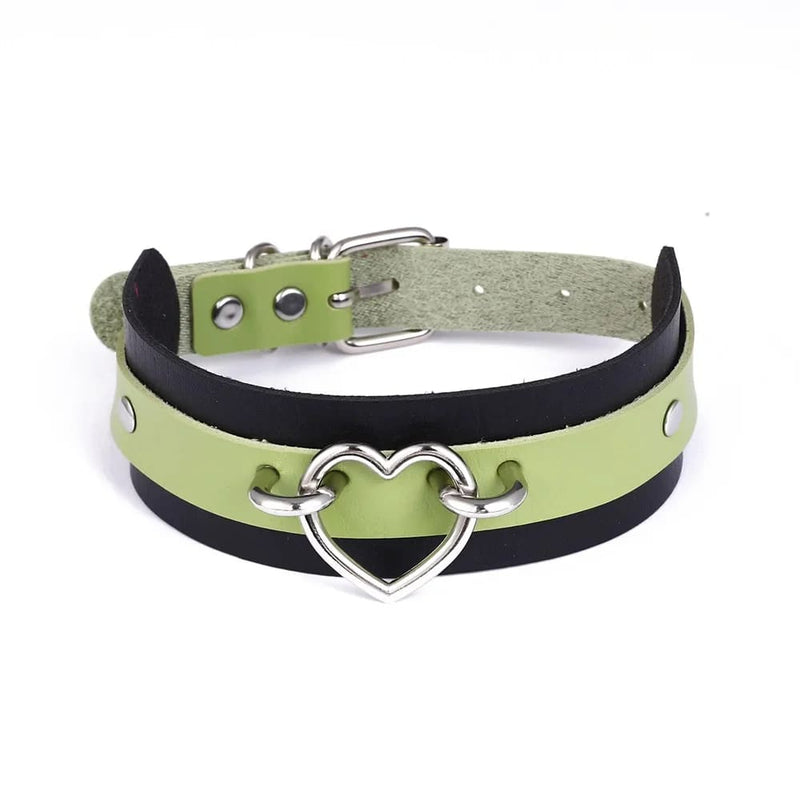 Vegan Leather Two Tone Heart Collar Choker Necklace