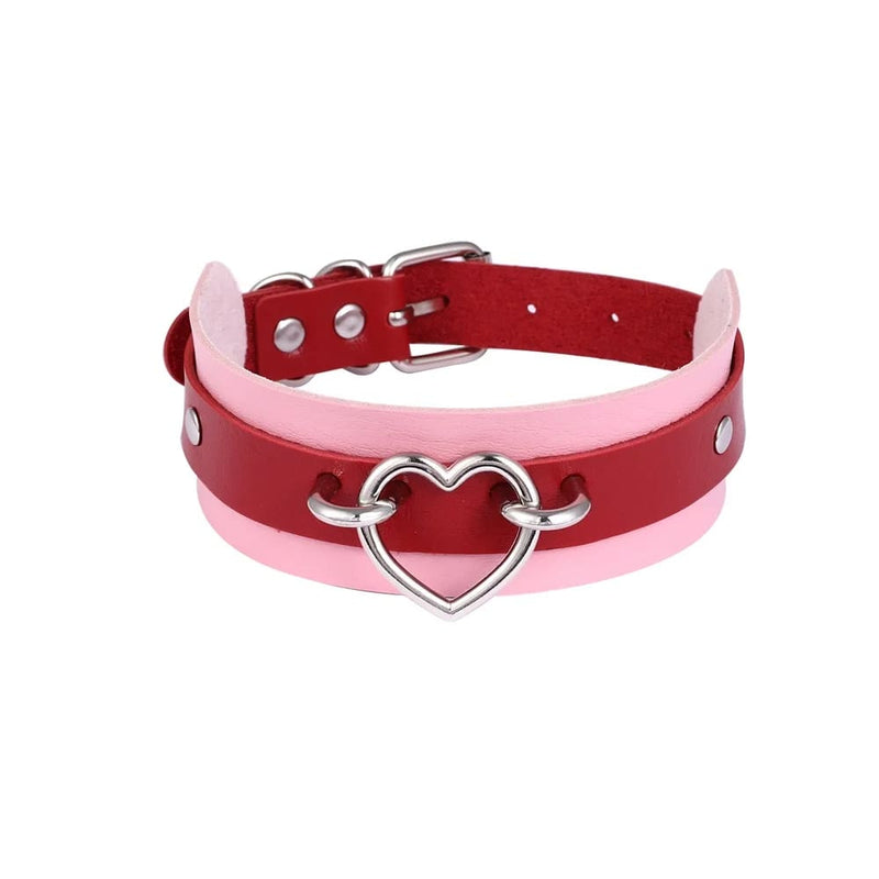 Vegan Leather Two Tone Heart Collar Choker Necklace