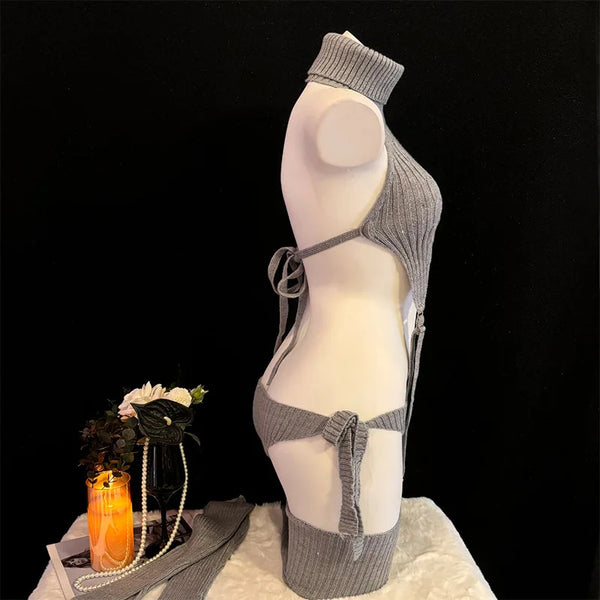 Virgin Killer Lara Croft Knit Turtle Neck Lingerie Set