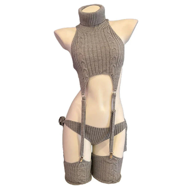 Virgin Killer Lara Croft Knit Turtle Neck Lingerie Set