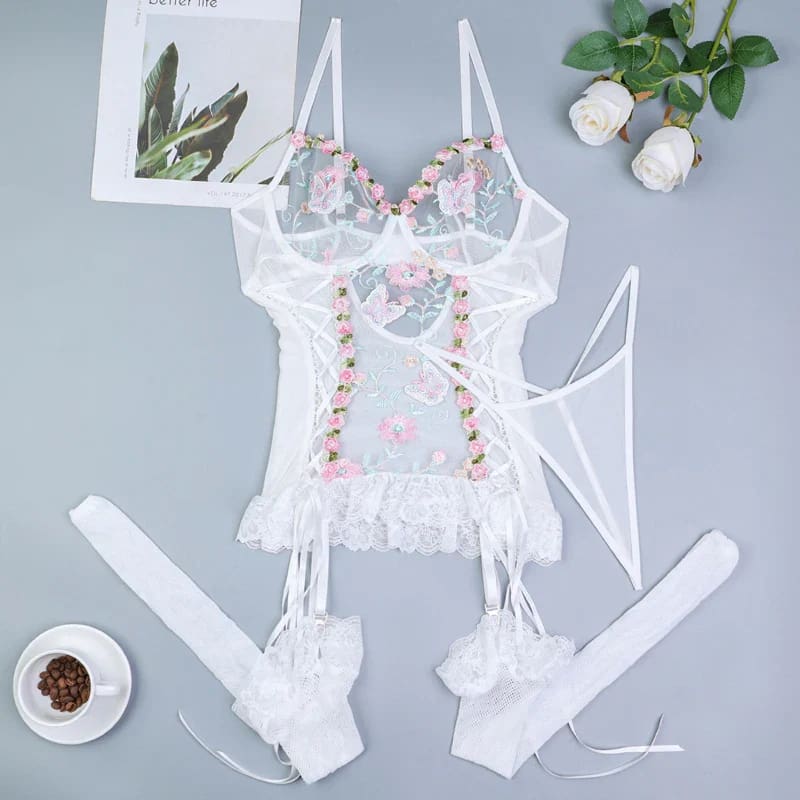 White Flower Mary Garden Fairy Lingerie Set Bra and Panties