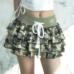 Y2K Green Camoflage Camo Military Short Mini Skirt