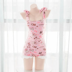 Yummy Bear Ruffled Onesie Swimmer - M (55-60kg) - lingerie, monokini, onesie, onesies,