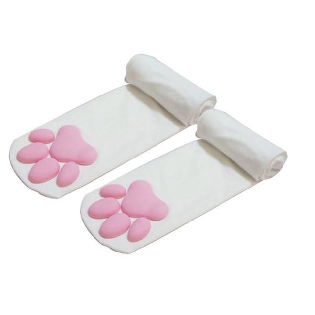 3D Paw Print Pad Stockings - White - cat paws, cats, kitten, kittens, paw print