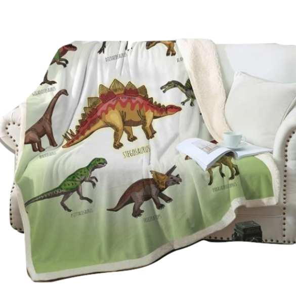 Green Dinosaur Labelled Sherpa Throw Blanket Little Boy Nursery ABDL CGL DDLB MDLB