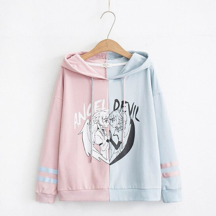 Angel vs Devil Hoodie - Blue & Pink / L - sweater
