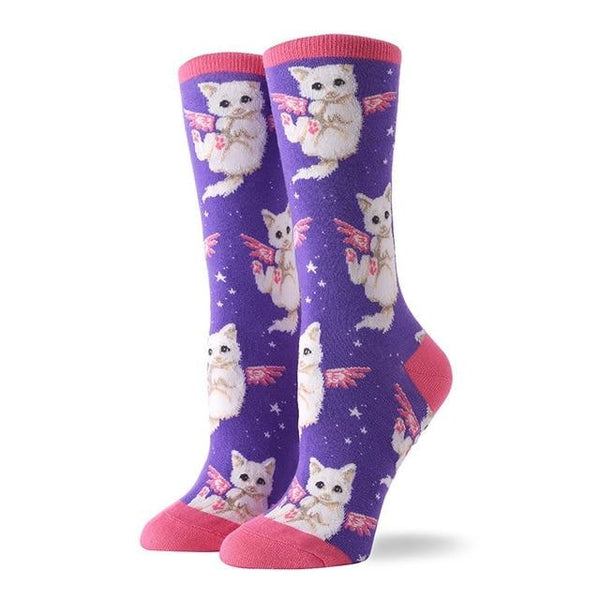 Angelic Kitten Socks - Purple Flying Kitten - socks
