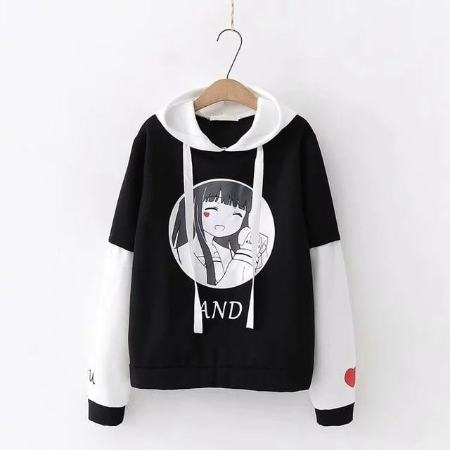 Anime Girl Hoodie - Black - sweater