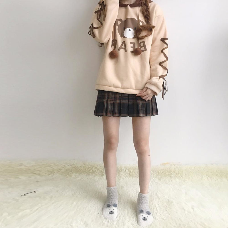brown baby bear hoodie corset lace up arms sweater mori girl fashion harajuku japan dd/lg dd lg littlespace youthful young girl cgl abdl hoodie sweater sweatshirt by DDLG playground