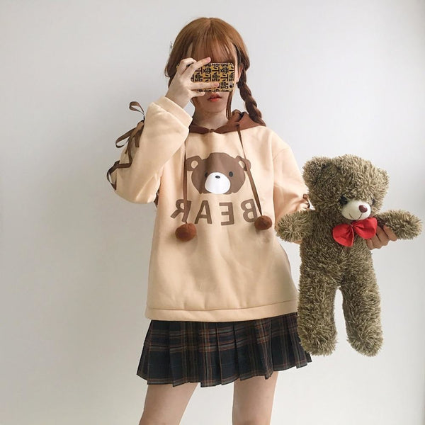 Baby Bear Corset Hoodie - baby bear, brown crewneck sweater, hoodie hoodies
