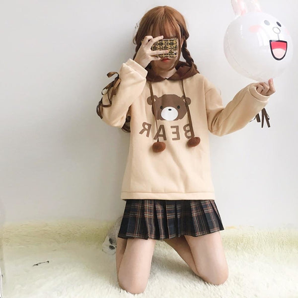 Baby Bear Corset Hoodie - baby bear, brown crewneck sweater, hoodie hoodies
