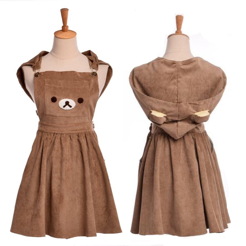 rilakkuma bear corduroy dress suspender straps hooded cowl cord jumper romper dungarees dress abdl ddlg young youthful abdl dd/lg playground
