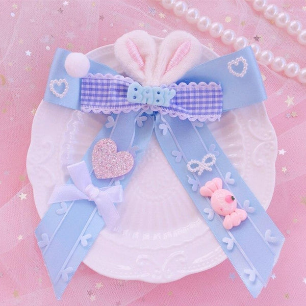 Baby Bun Hair Bows - Blue Bow Clip - baby, baby bun, buns, bunny, bunny clips