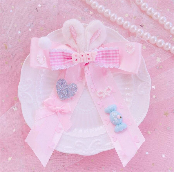 Baby Bun Hair Bows - Pink Bow Clip - baby, baby bun, buns, bunny, bunny clips