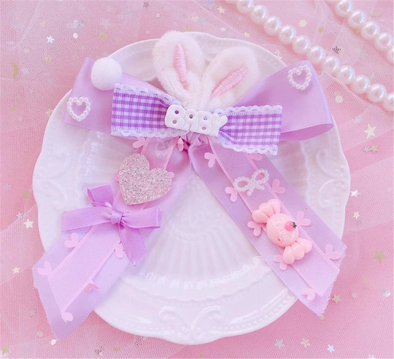 Baby Bun Hair Bows - Purple Bow Clip - baby, baby bun, buns, bunny, bunny clips