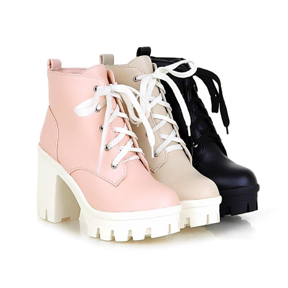 Vegan Leather Babydoll Booties Heel Ankle Boots | DDLG Playground
