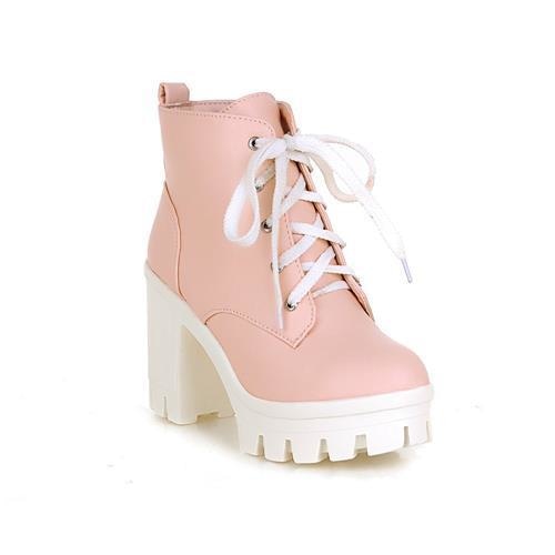 Pink Babydoll Square Heel Ankle Boots Block Heeled Booties Vegan Leather Little Space CGL Fetish by DDLG Playground