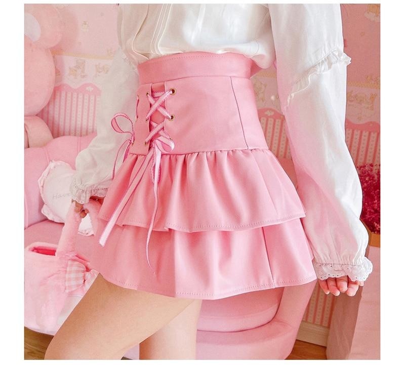 Babydoll Corset Skirt - Pink / XL - corset, corset skirt, corsetry, fairy kei, lace up