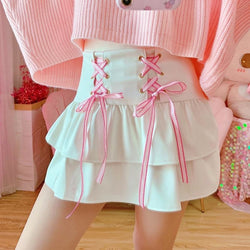 Babydoll Corset Skirt - White / XL - corset, corset skirt, corsetry, fairy kei, lace up