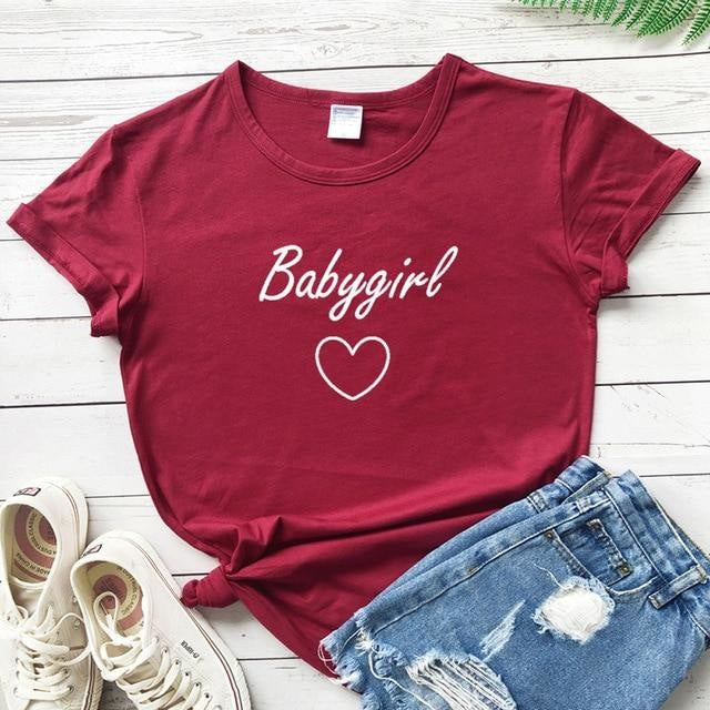 Babygirl T-shirt - burgundy-white text / XXXL - baby girl, girls, babygirl, babygirls, kinky