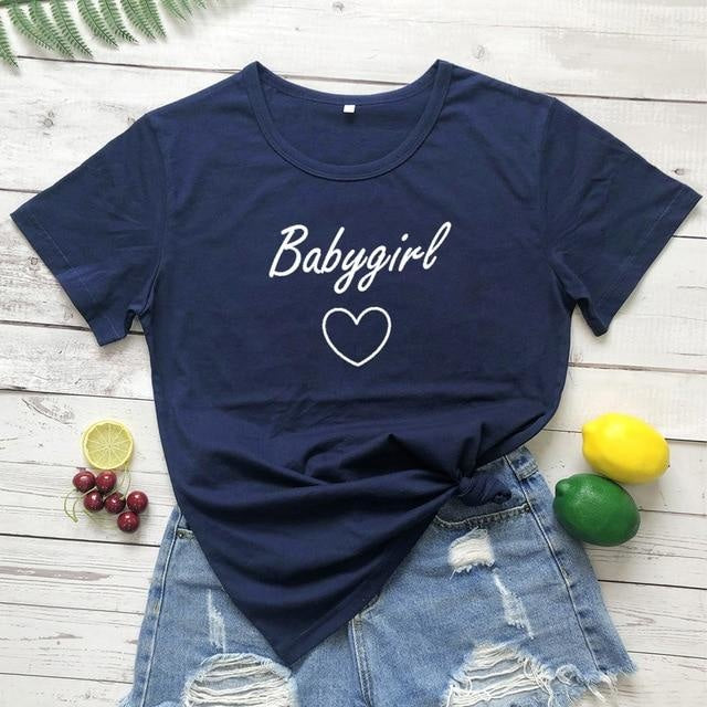 Babygirl T-shirt - navy blue-white text / XXXL - baby girl, girls, babygirl, babygirls, kinky
