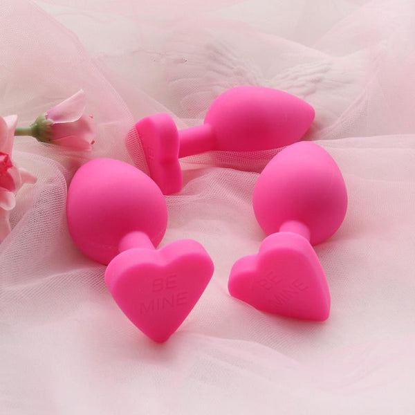 Pink Silicone Heart Butt Plugs Be Mine Valentine Day Kink Fetish Anal Plugs by DDLG Playground