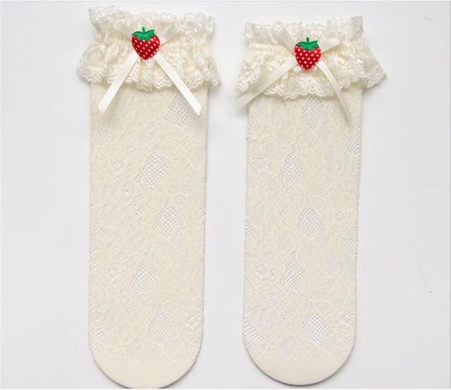 Berry Babydoll Stockings - Cream - babydoll, cute socks, egl, knee high highs