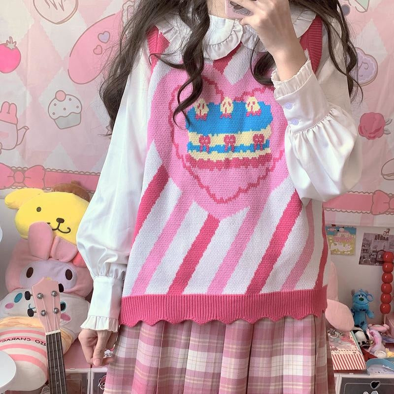 Birthday Cake Knit Vest - cake, cakes, candy, decora, decora kei