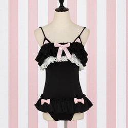 black kitty cat kitten adult onesies jumpsuit bodysuit romper cat ears ruffled girly youthful little space girl kawaii fairy kei cgl abdl ddlg playground