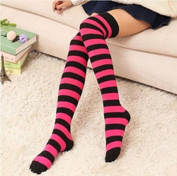 Black Pink Thigh Highs - socks