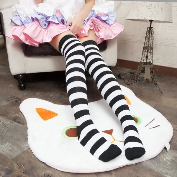 pastel thigh high black white socks stockings striped stripes long knee socks tights panty hose sexy tall legs ddlg playground anime kawaii
