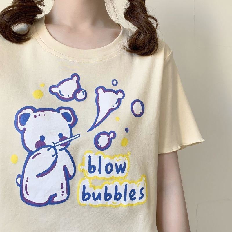 Blow Bubbles Bear Tee - alternative, anime, anime shirt, baby bear, blow bubbles