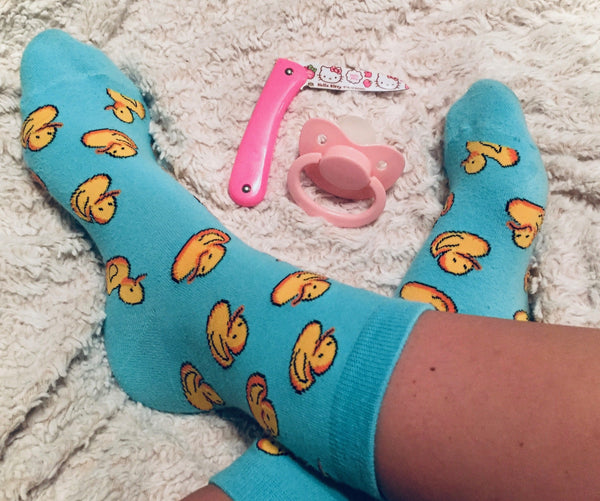 Blue Baby Duck Socks Rubber Ducky Cotton Print | DDLG Playground