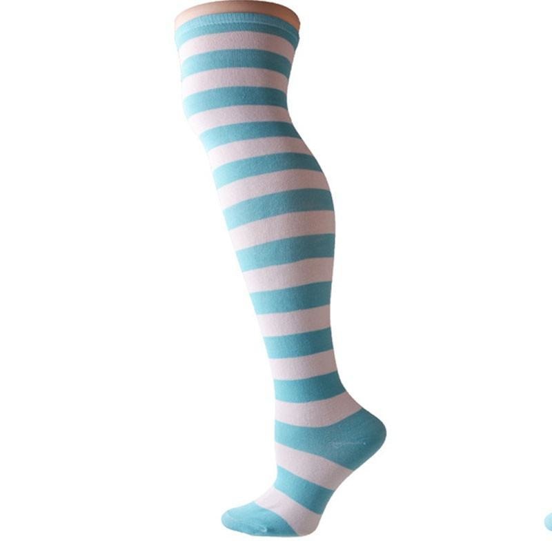 Blue Striped Thigh Highs - socks